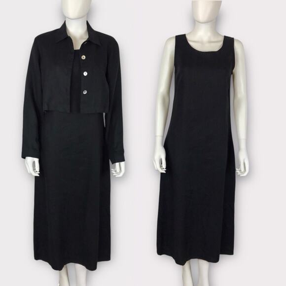 ICE Black Linen Sleeveless Maxi Dress & Jacket 2 Piece Size 4 - Picture 1 of 8
